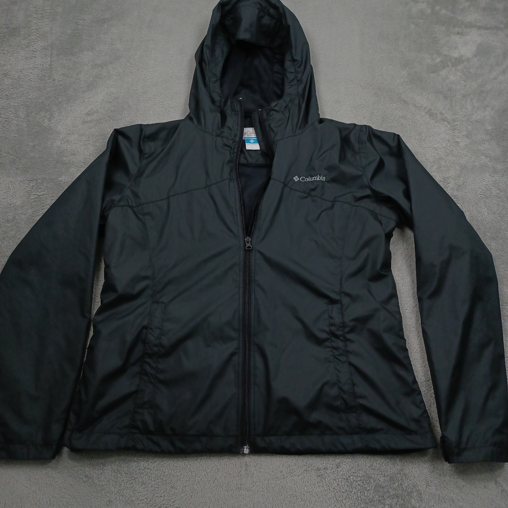 Columbia Jacket Womens Large Black Outdoor Hooded Pockets Casual